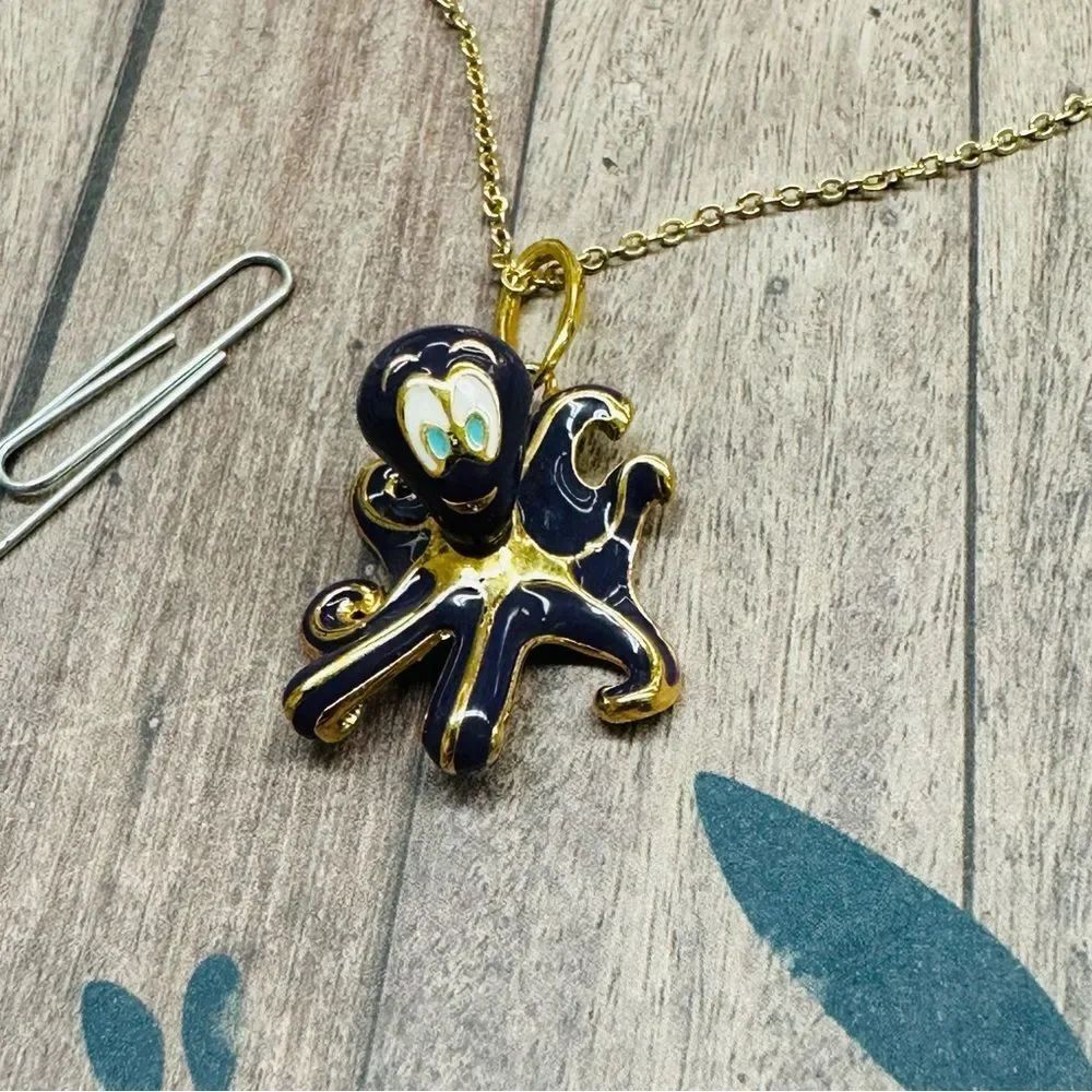 Navy Blue Gold Enameled Octopus Necklace B6